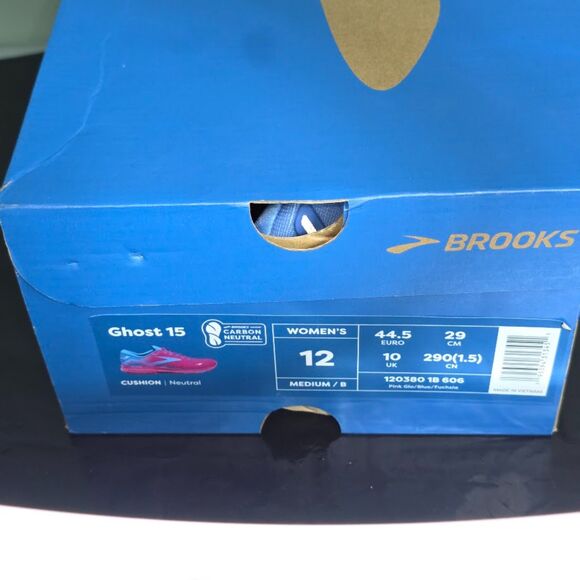 Brooks Women's Ghost 15 running shoe in the "Pink Glo/Blue/Fuchsia" Size:m12 - Picture 8 of 8
